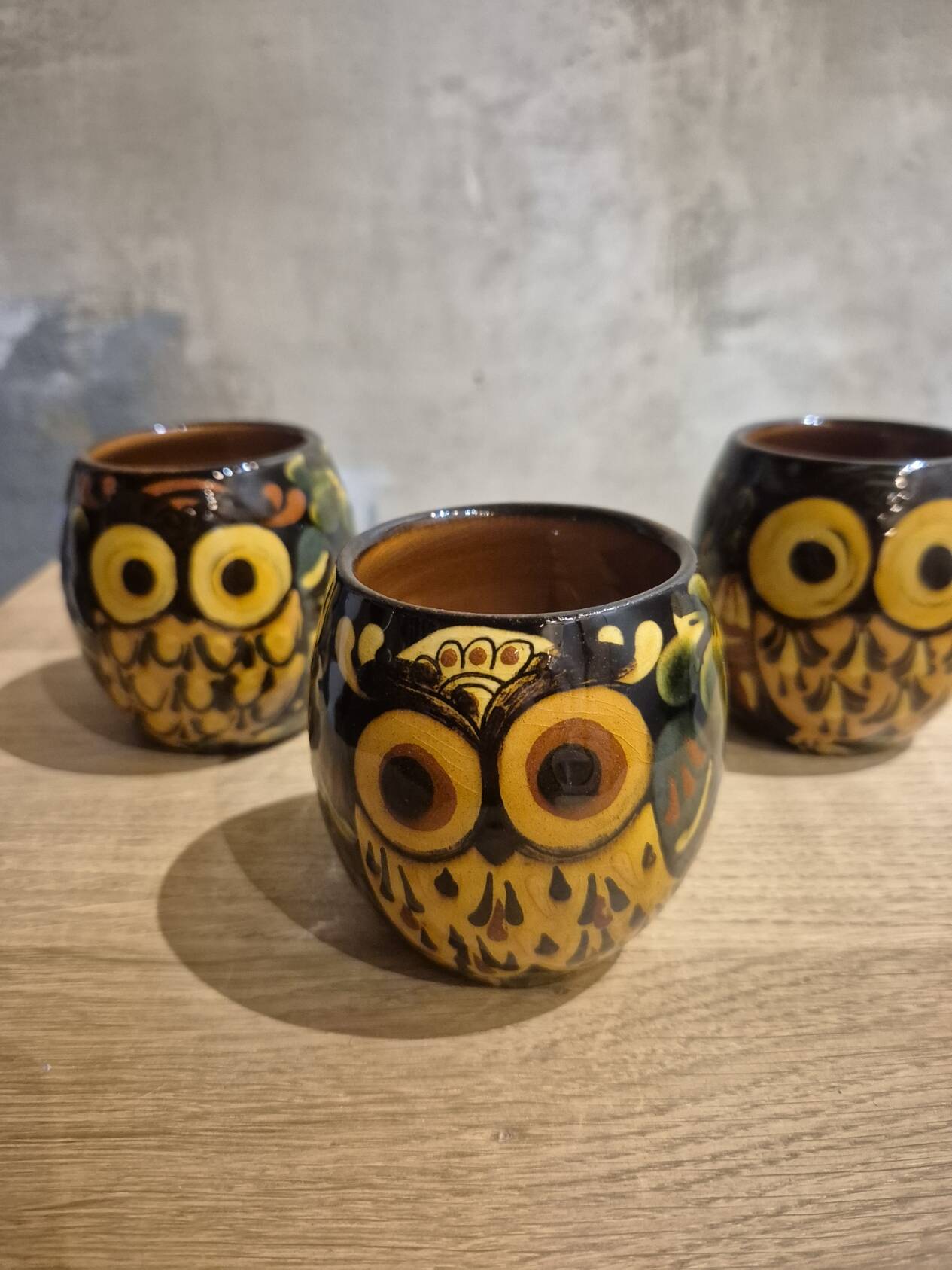 Vintage ceramic owl service signed Reber, 1960