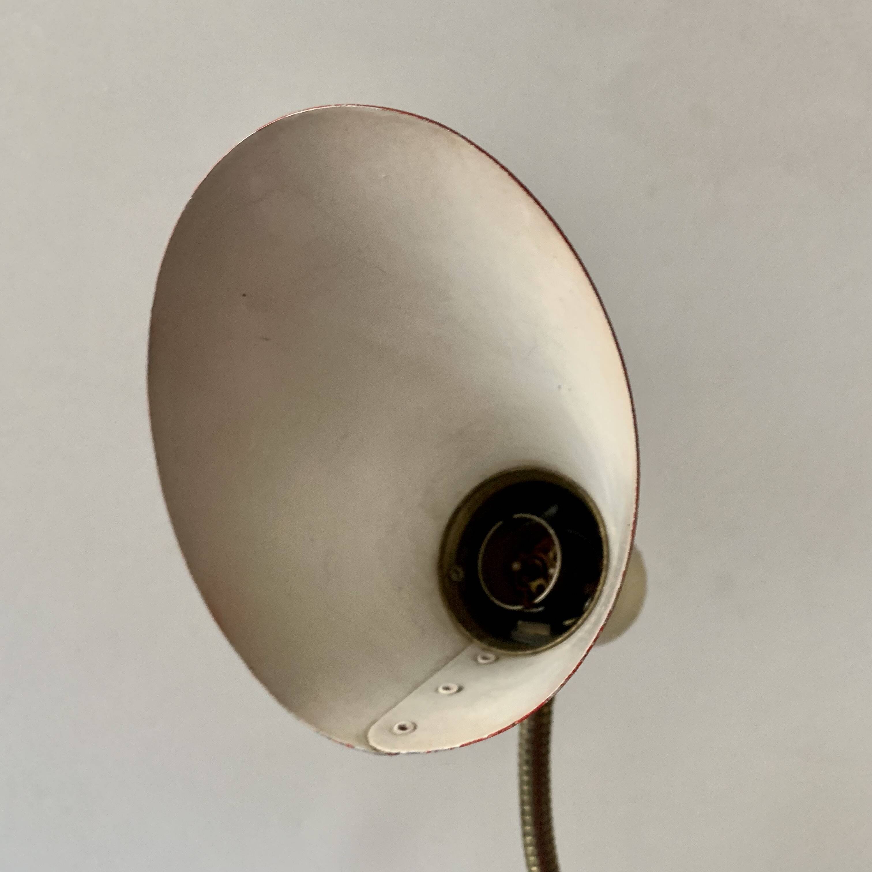 Brass and red painted metal clamp desk lamp - 1950s