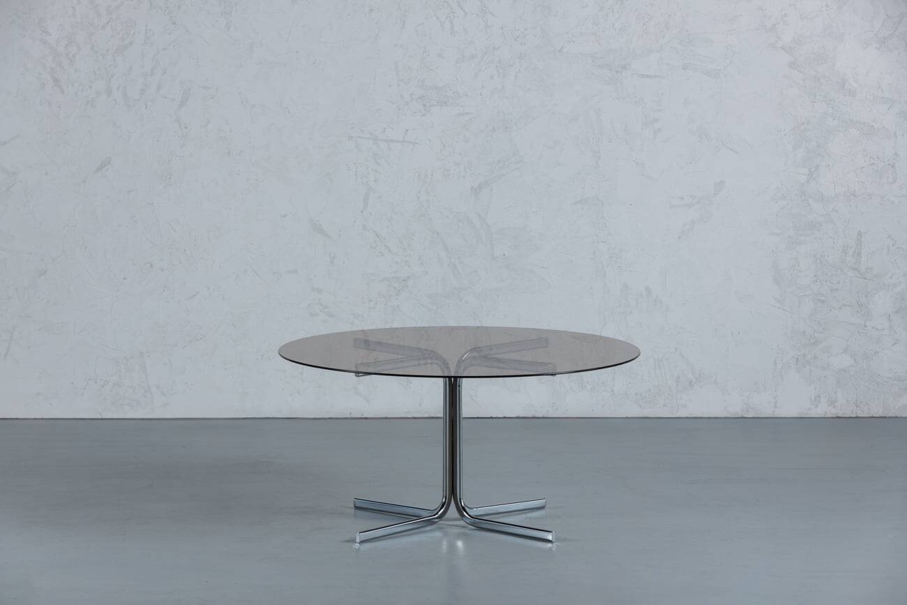 Vintage smoked glass and chrome coffee table, Denmark, 1970s