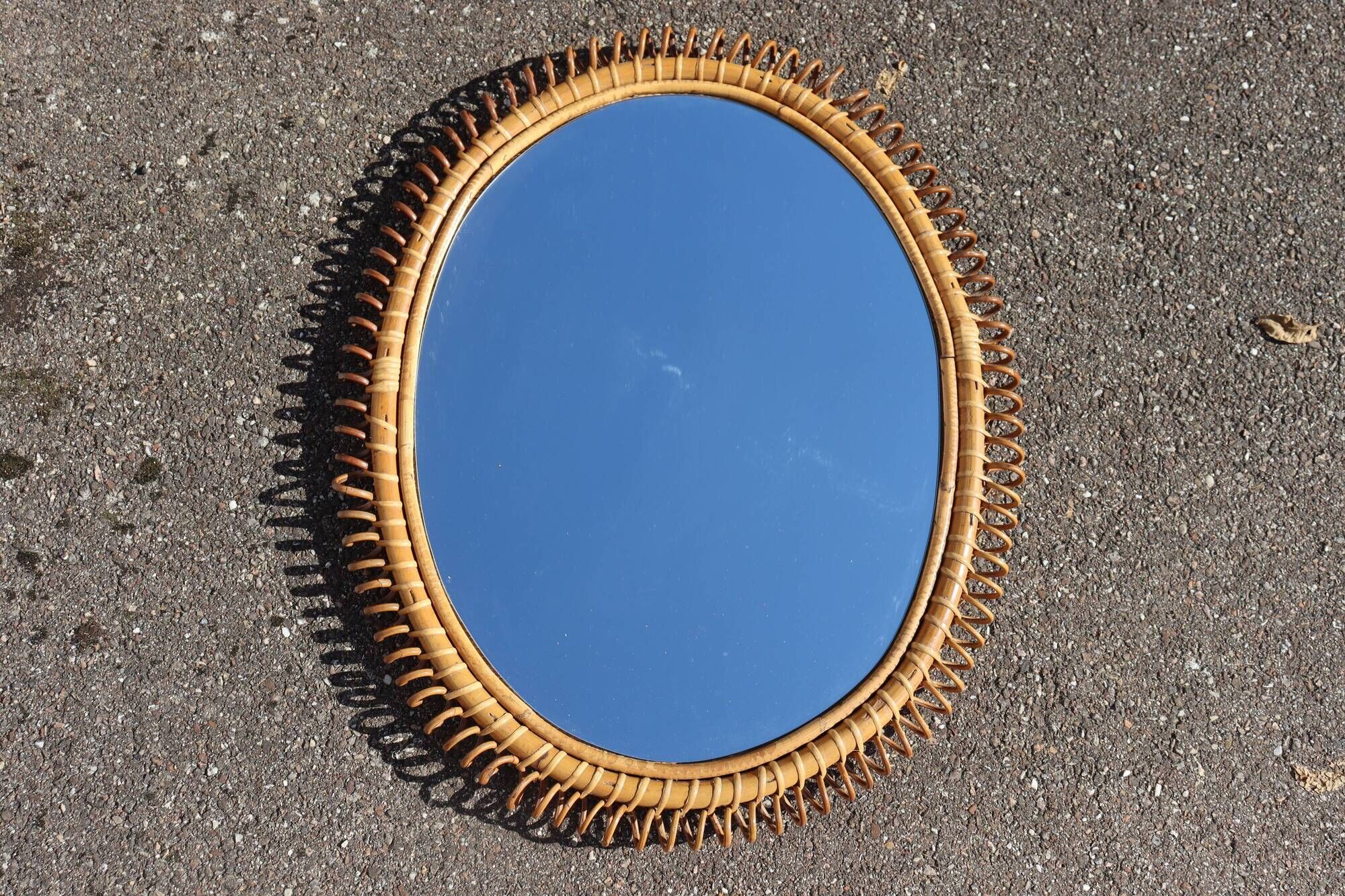 Large wall mirror in rattan and bamboo by Franco Albini, Italy 1960.