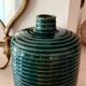 Duck blue ribbed glazed ceramic bottle vase – Mid-Century style