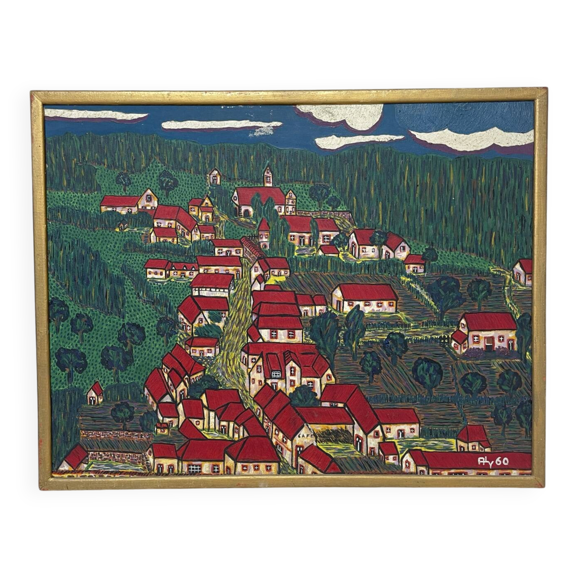 Painting the village with red roofs.