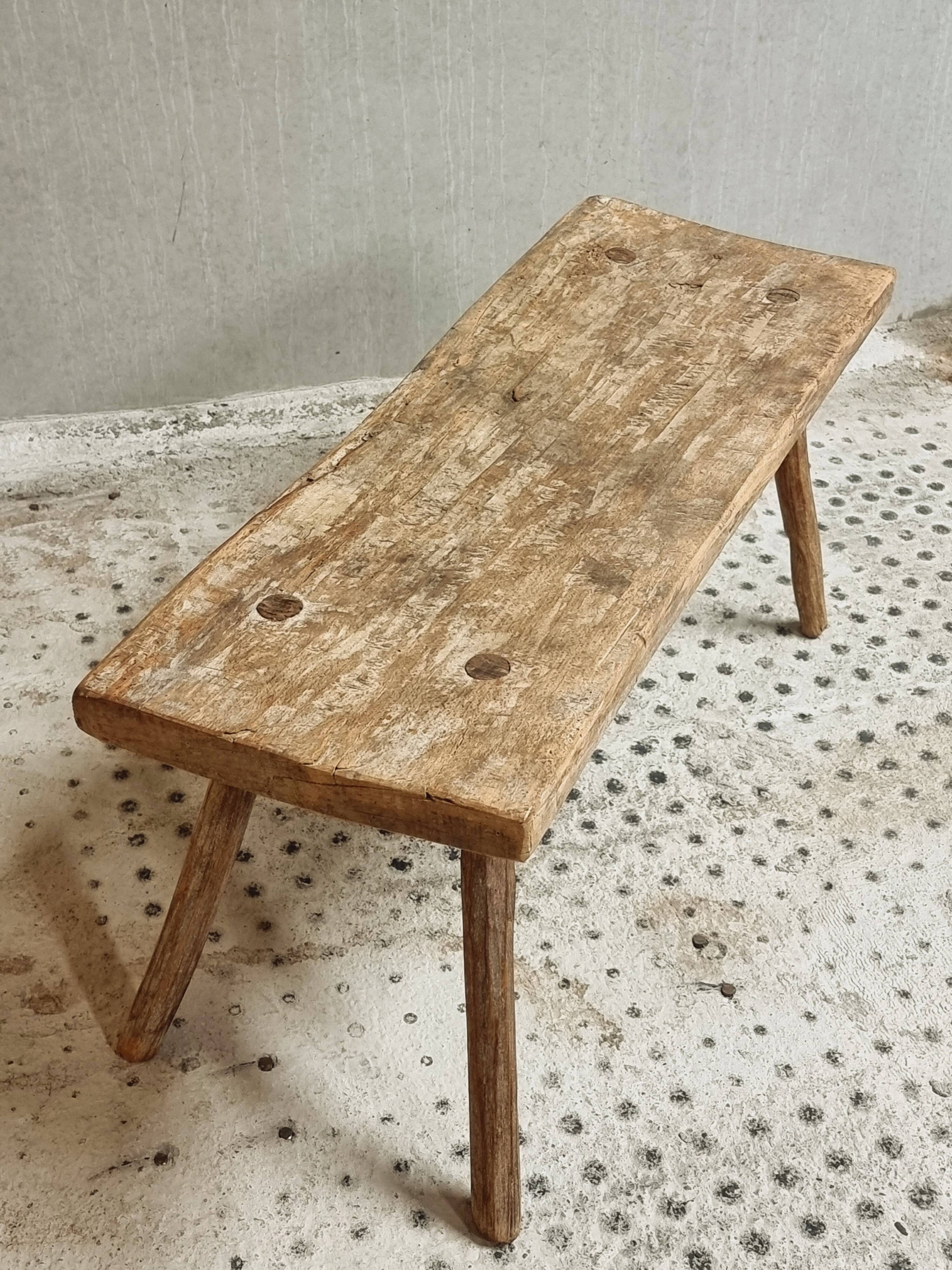 Banc de table d'abattage de table d'appoint antique en bois de hêtre et de châtaignier