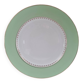 Round plate with aqua green rim and golden frieze, Cafés Lemaire.