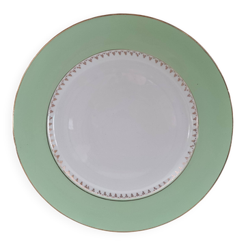 Round plate with aqua green rim and golden frieze, Cafés Lemaire.