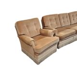 Set salotto in ciniglia degli anni ’70 con frangia decorativa