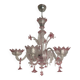 Chandelier in transparent and pink Murano-style glass with flower and leaf.