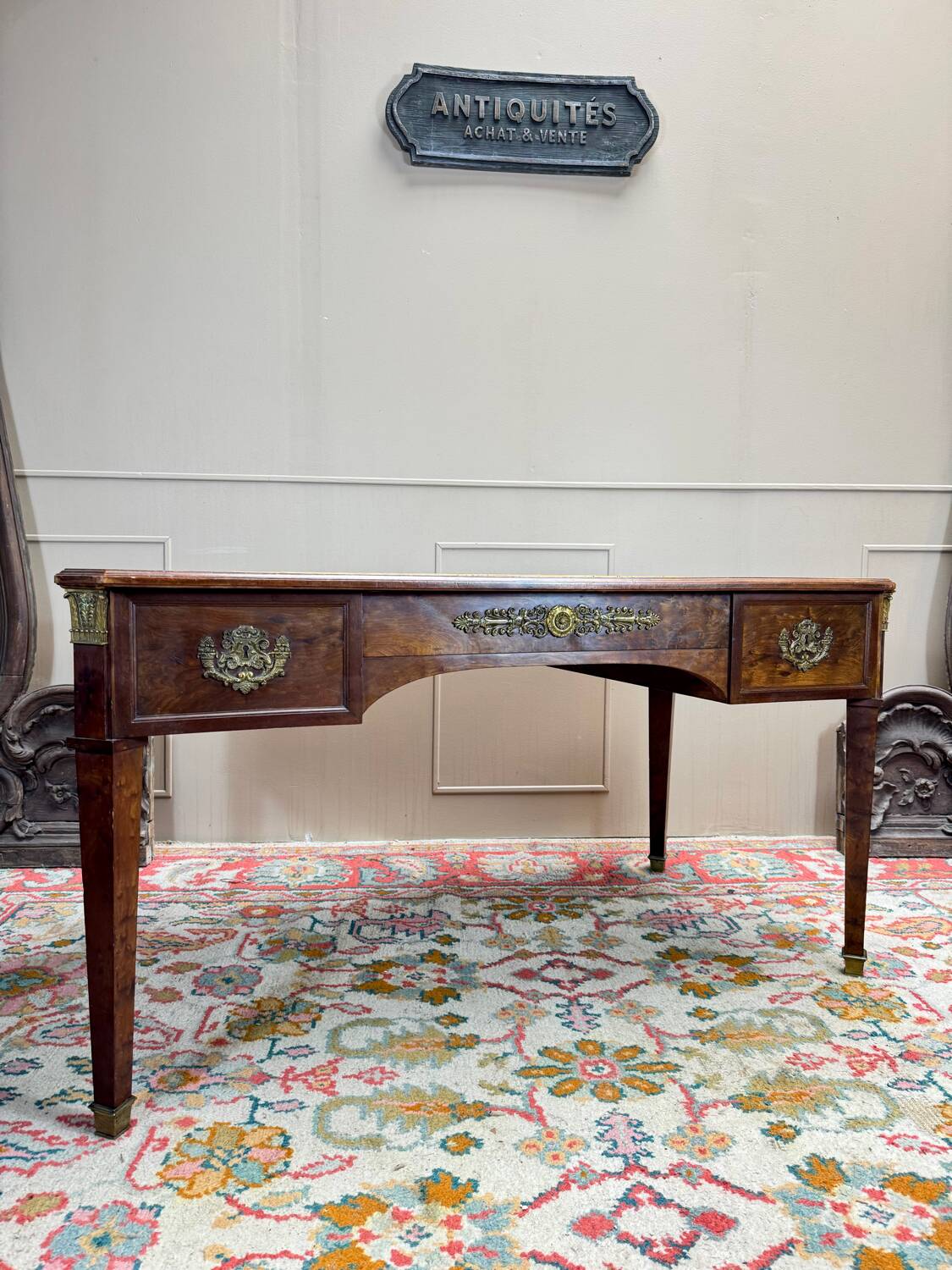 Bureau Plat Double Faces En Acajou De Style Louis XVI XIX Eme Siècle
