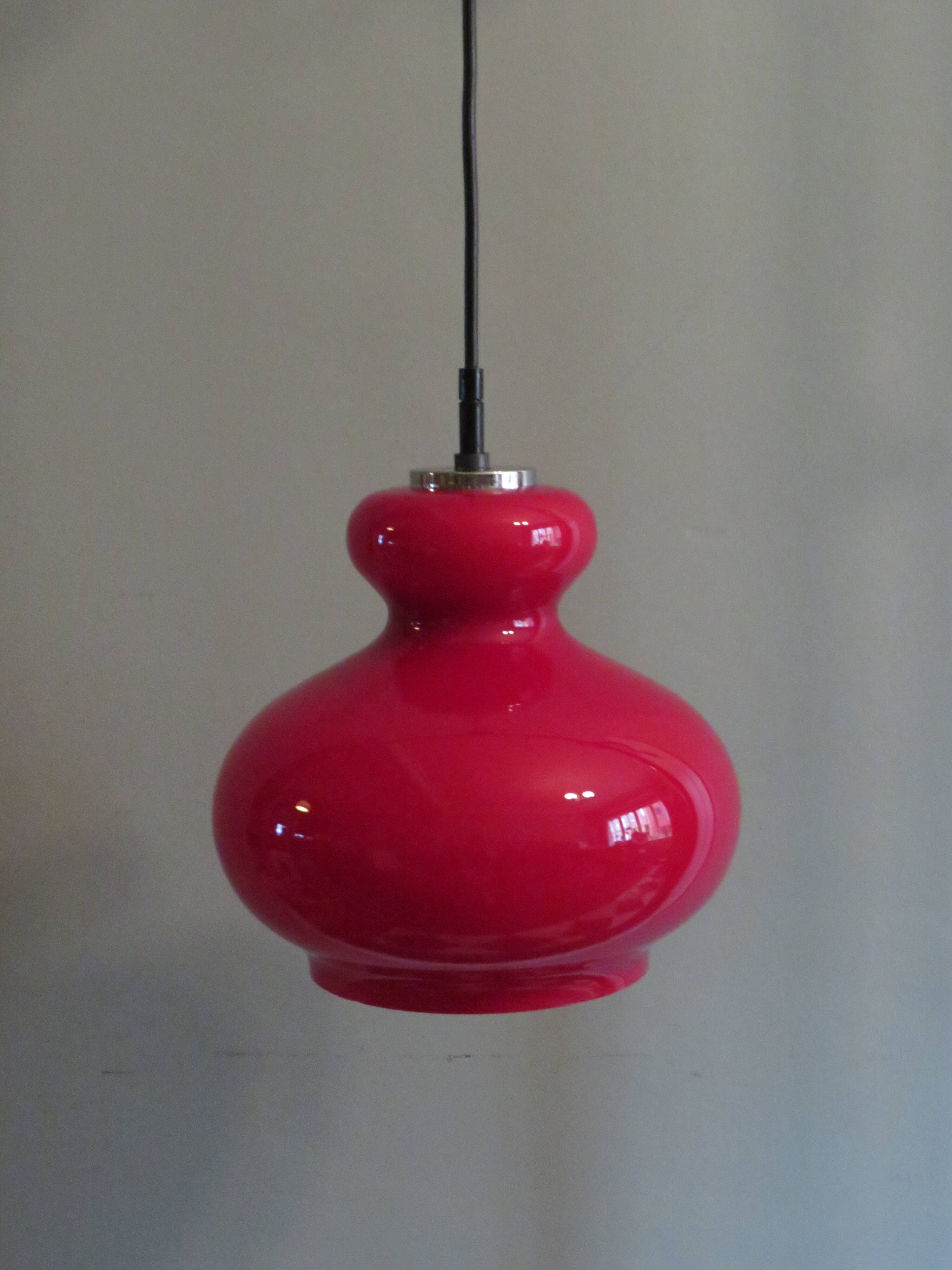 Red glass pendant lamp Peill & Putzler, Germany 1960-1970