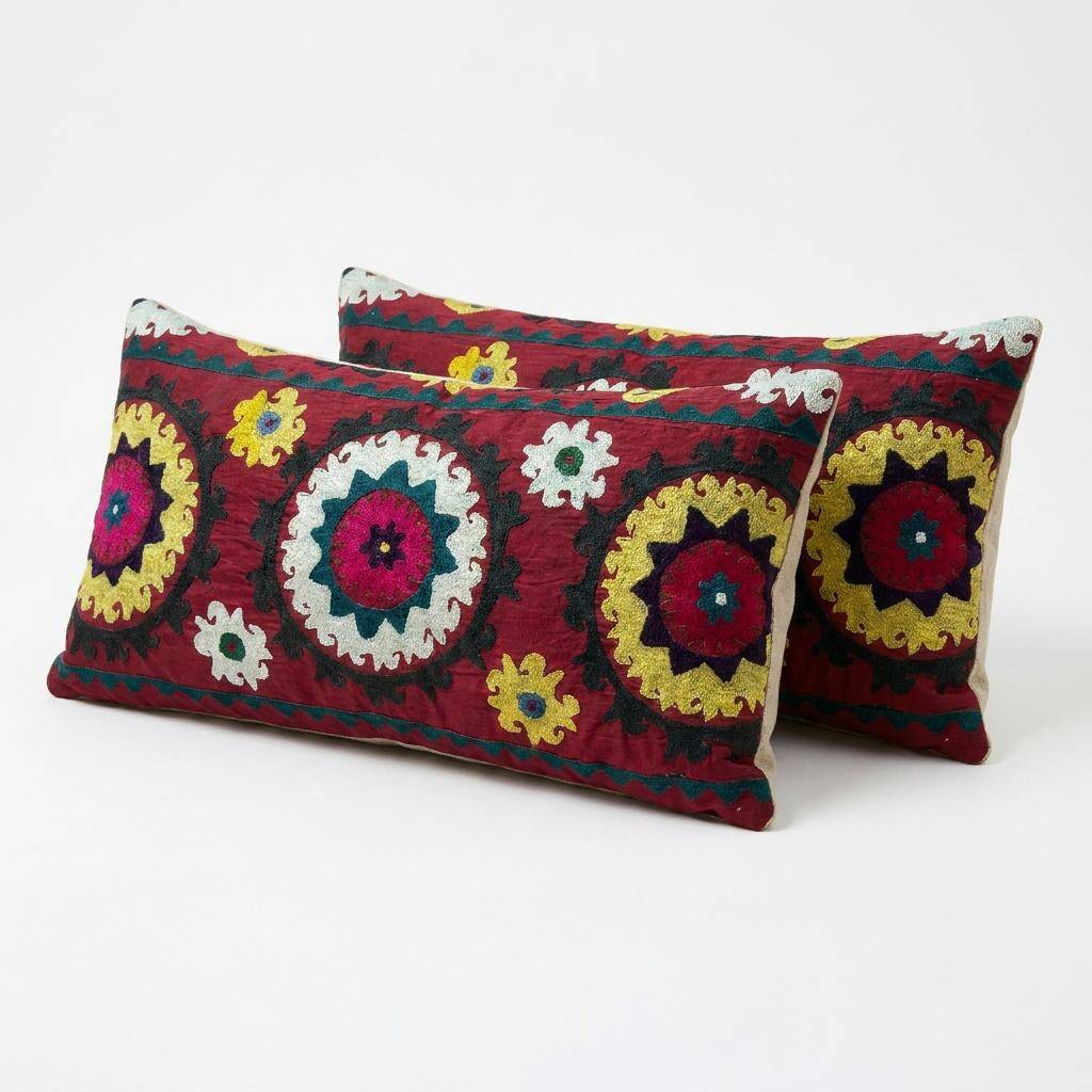 Set of 2 vintage embroidered cushion covers 38x79 cm