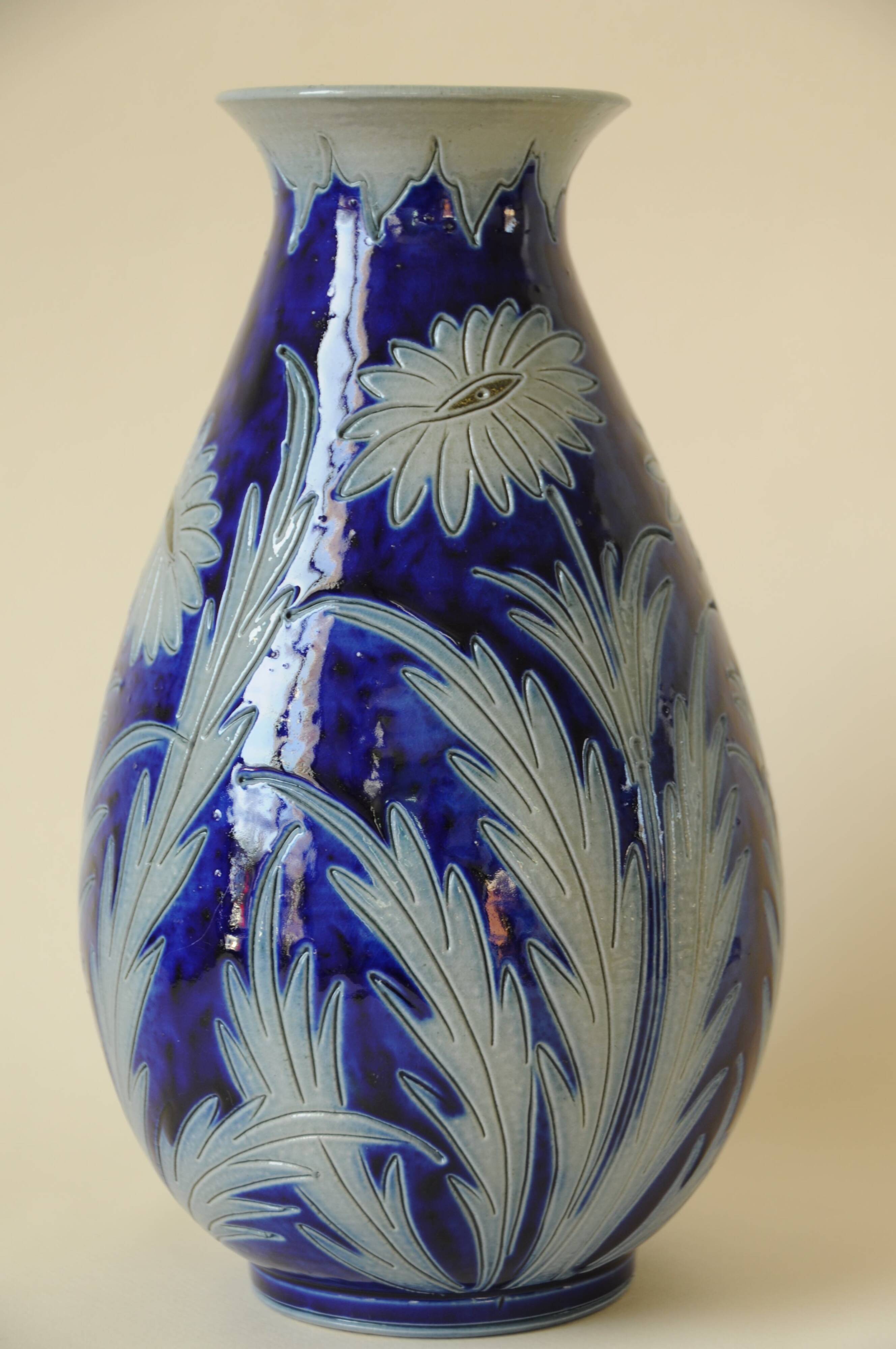 Vase en grès d'Alsace Betschdorf - Potterie Schmitter - Gris et Bleu Cobalt