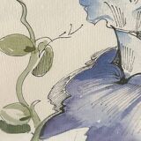Iris flower on paper with vintage wooden frame
