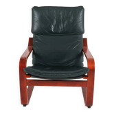 Fauteuil vintage scandinave POÄNG en cuir noir – IKEA, années 1980