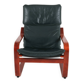 Vintage Scandinavian POÄNG armchair in black leather – IKEA, 1980s