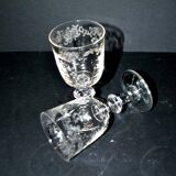 Saint-Louis set of 2 wine glasses – acid-etched floral rocaille decoration 1920 H13