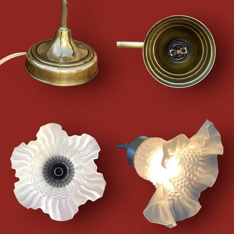 Antique brass and glass swan neck bedside lamp.