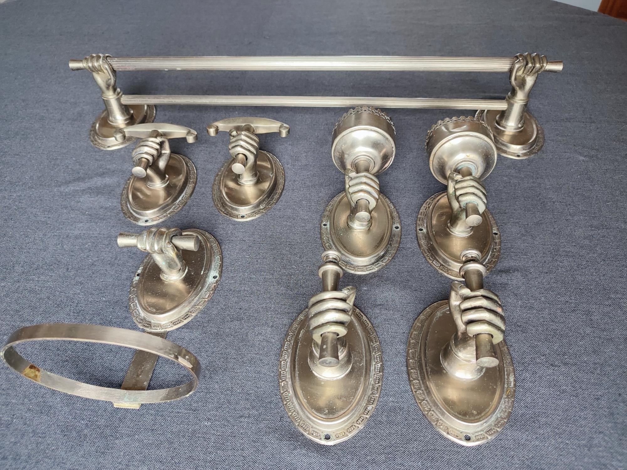 Ensemble de support salle de bain en métal et bronze vintage