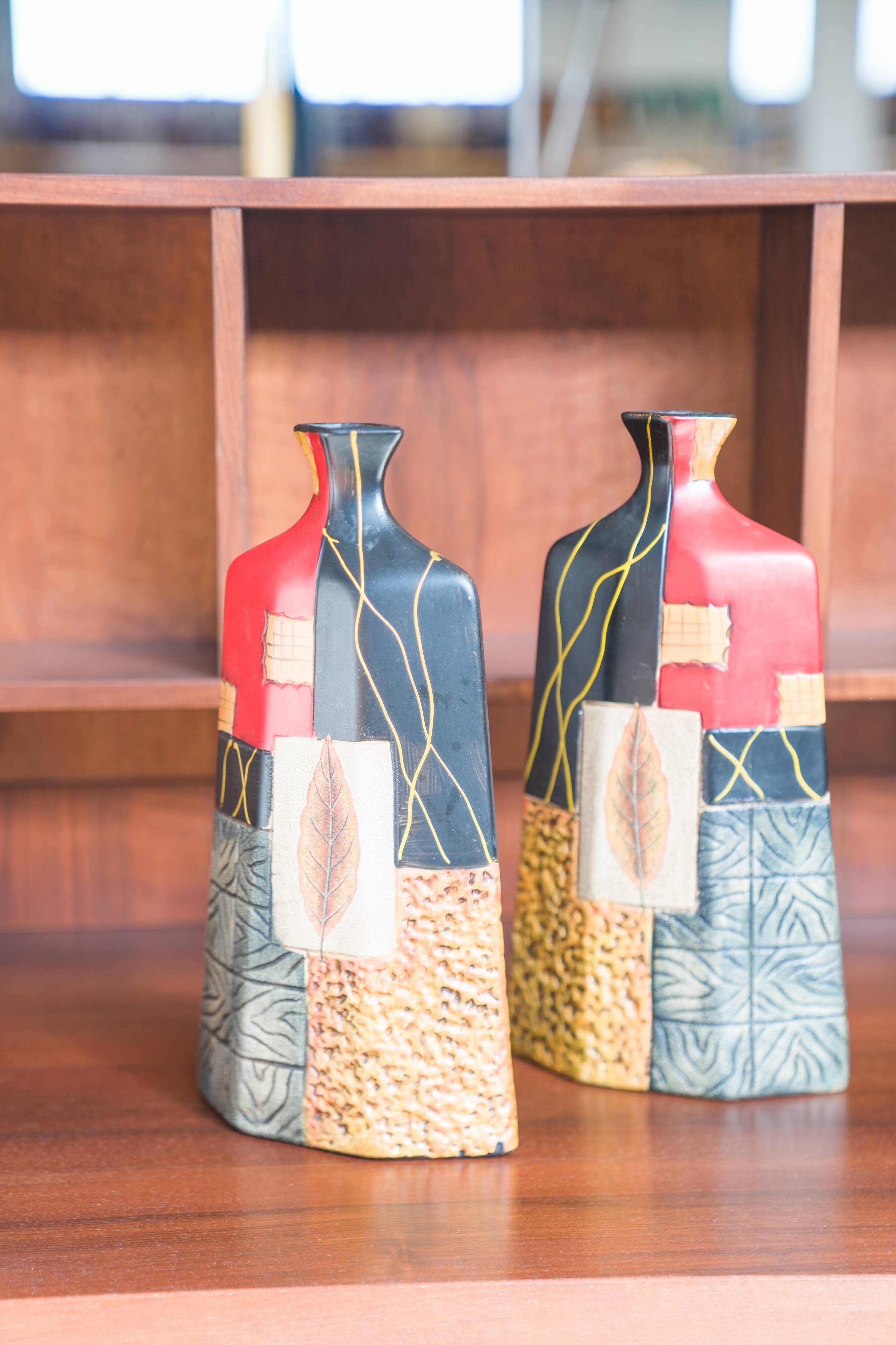 Pair of 1980s-90s Terracotta Vases – Geometric and Textured Design
