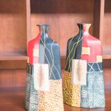Pair of 1980s-90s Terracotta Vases – Geometric and Textured Design