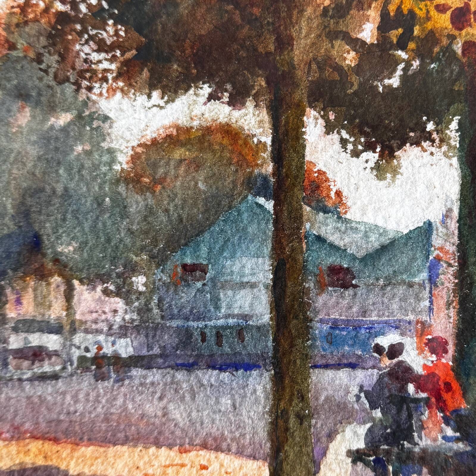 Watercolor on paper, Cours Saint-Pierre in Nantes, by Marcel Guérin