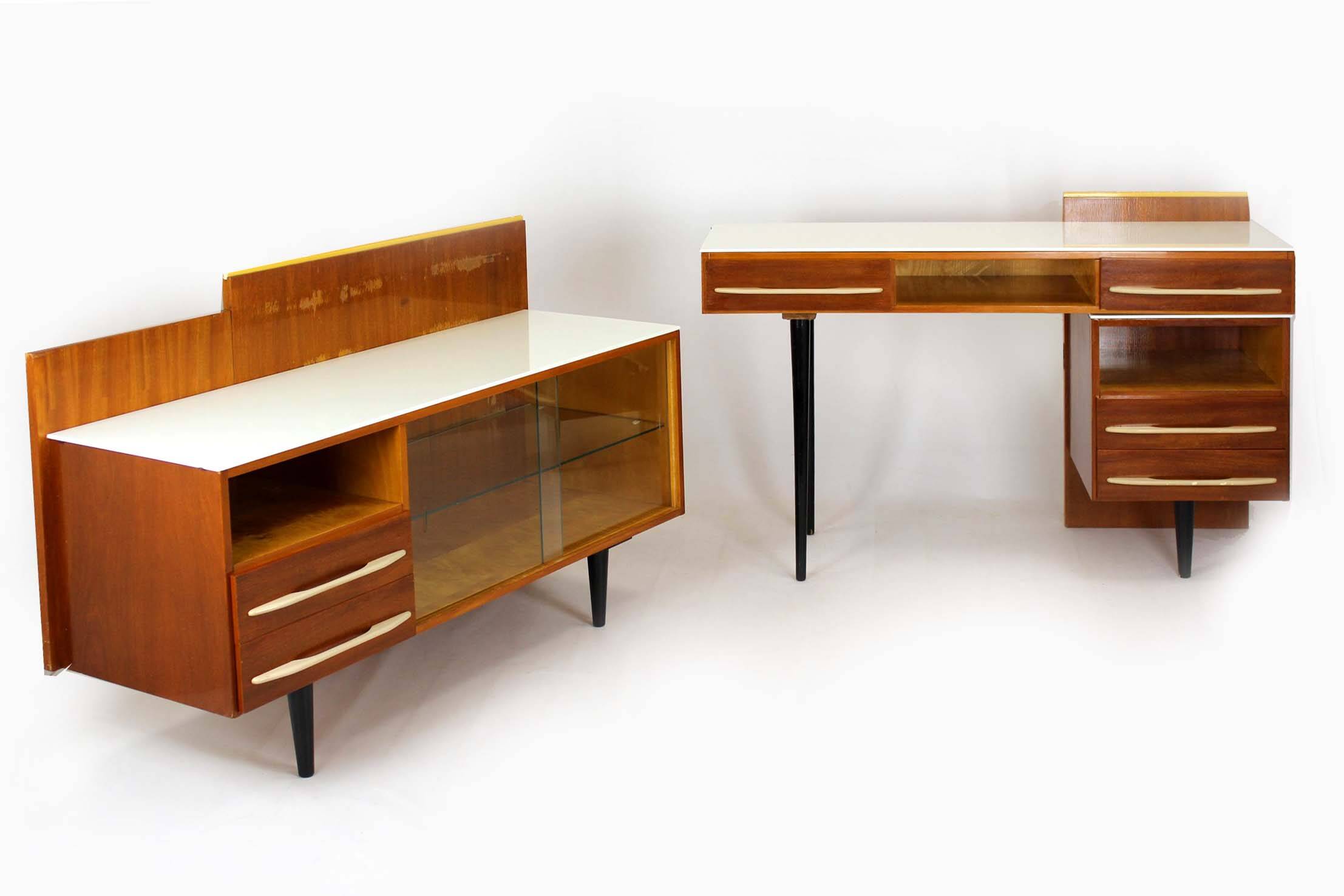 Modular Desks with White Glass Tops by Mojmir Pozar for Up Závody, 1960s