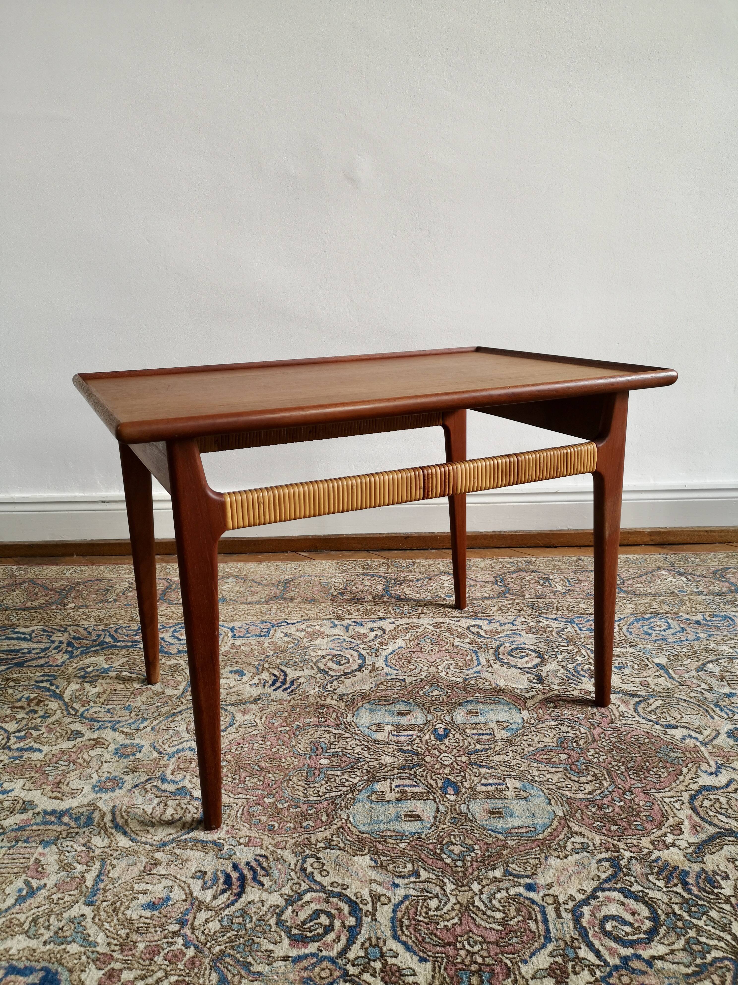 Scandinavian coffee table 60's teak and wicker