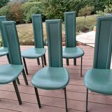 Set of 6 Elena B green leather chairs