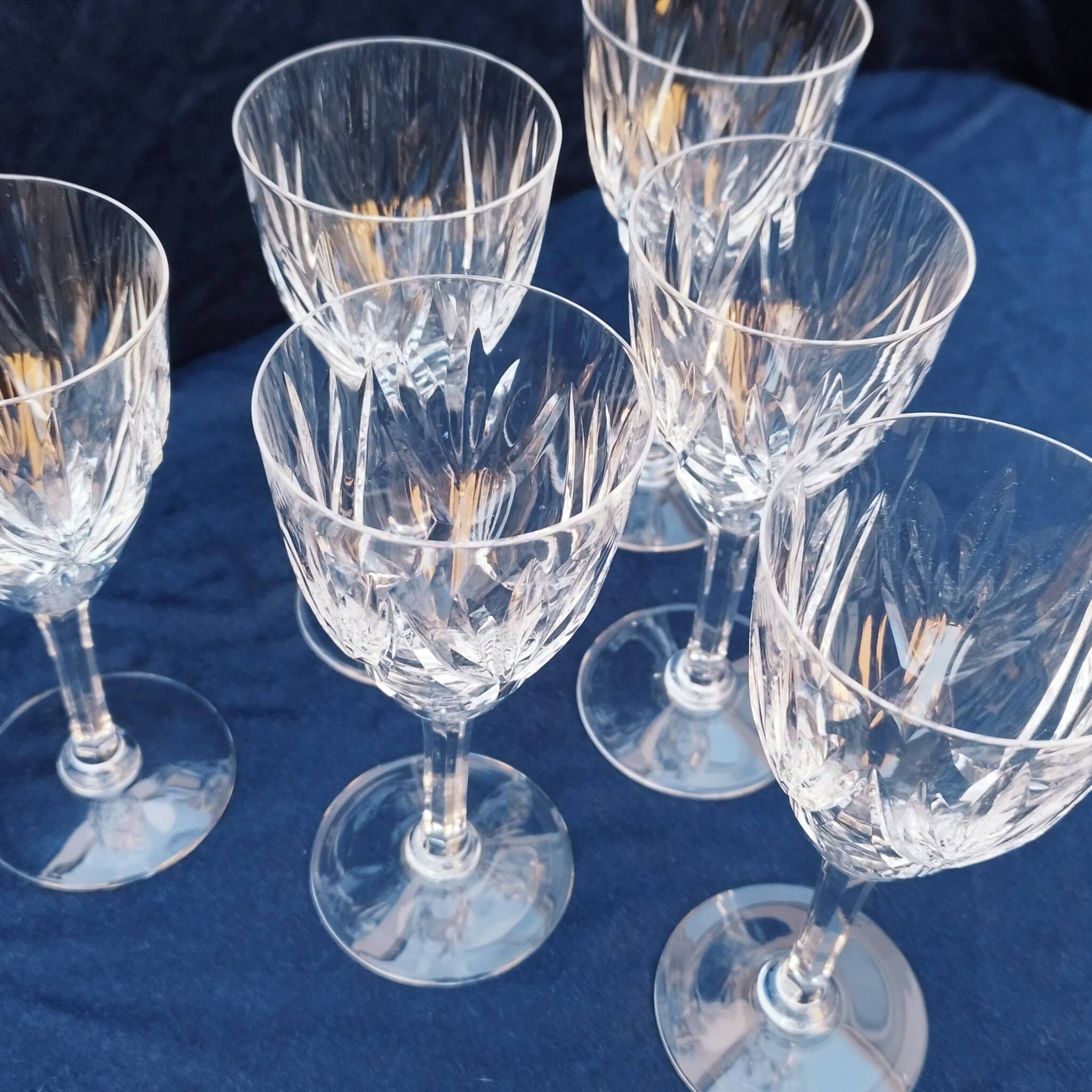 Six vintage Saint Louis Monaco cut crystal wine glasses