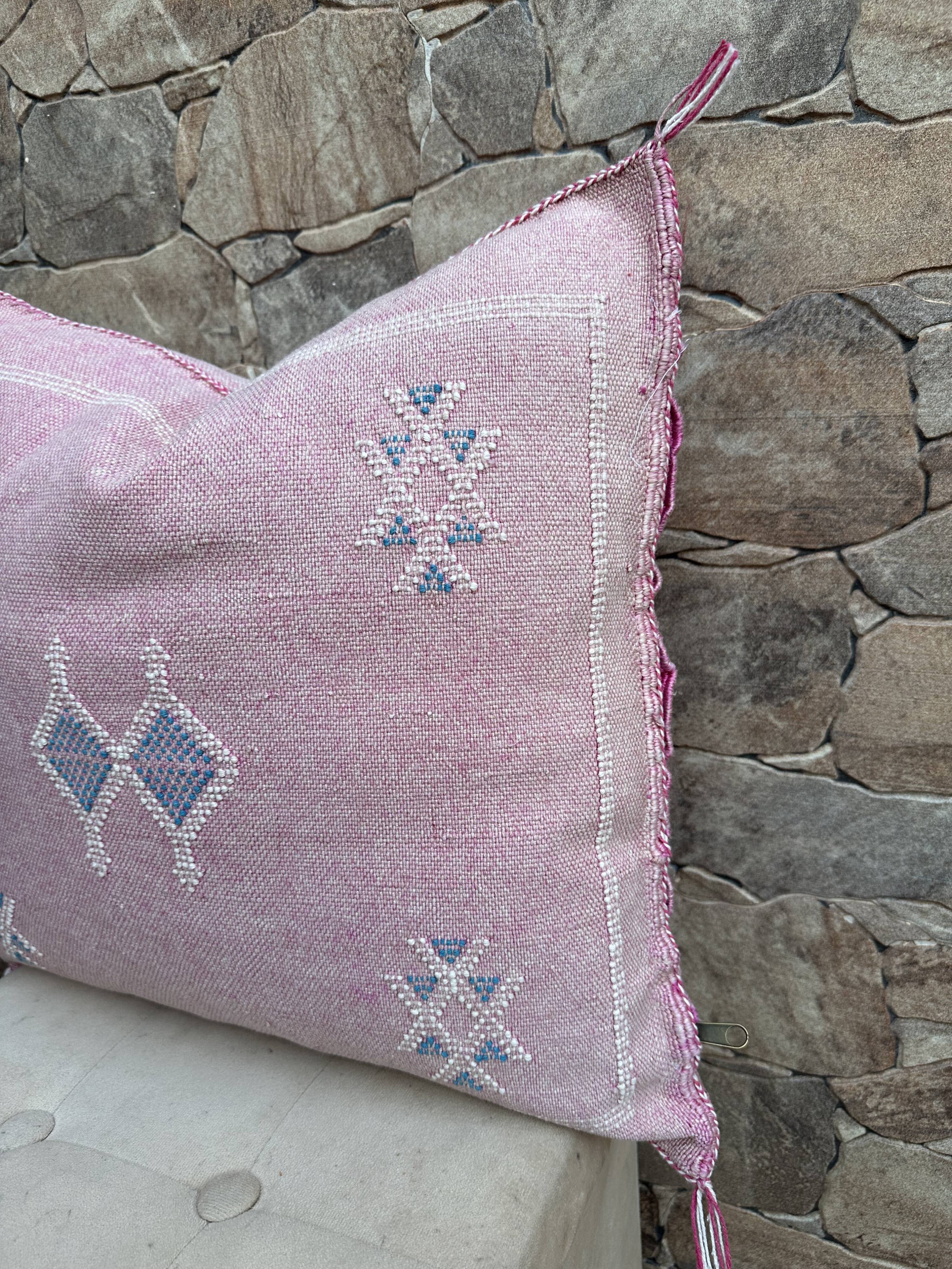 Handmade Moroccan silk cushion cover, cactus pattern