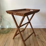 Rattan console exotic wood vintage removable tray 70s