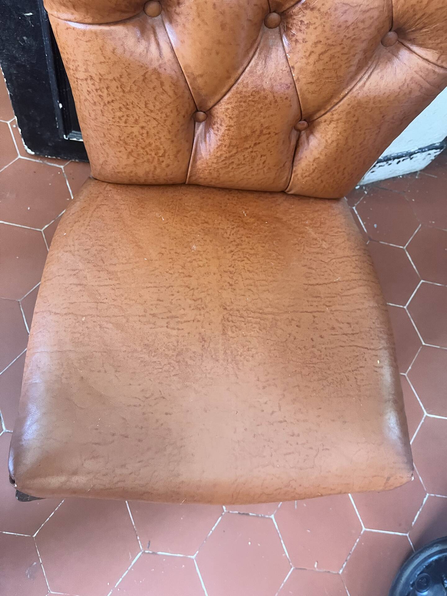 Superb Vintage Louis XV Style Armchair - Cognac Upholstered Faux Leather