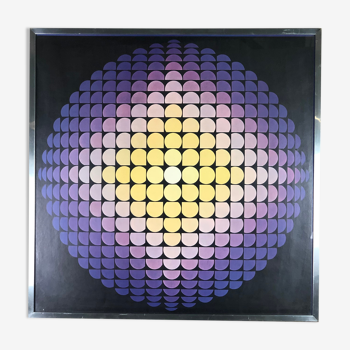 Painting / Vintage screen printing 70'S after JP VASARELY under framed glass