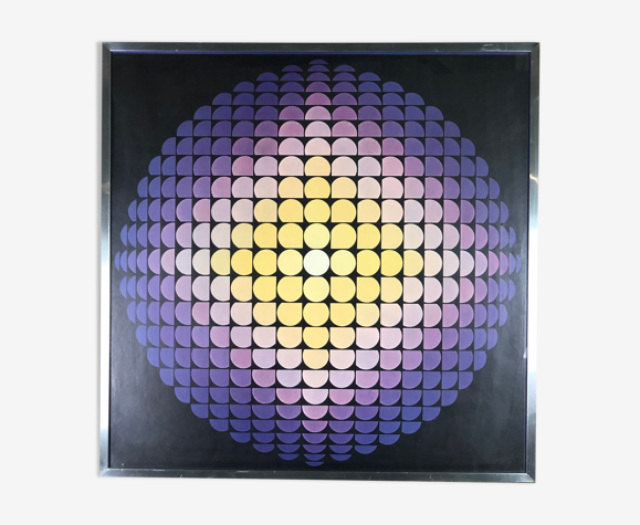 Tableau / sérigraphie vintage 70's d'après JP Vasarely sous verre encadrée