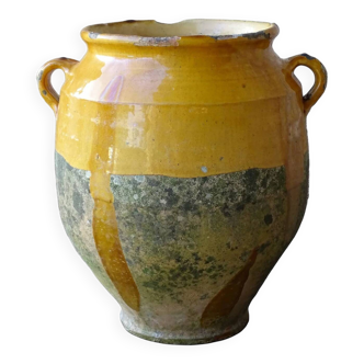Grand pot à confit ancien français à glaçure jaune