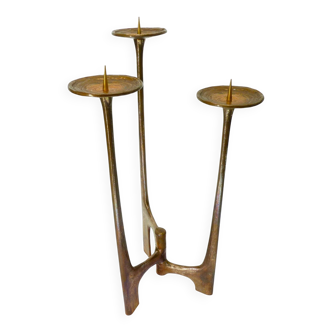 Brutalist XXL tripod bronze candlestick, Michael Harjes, Germany, 196