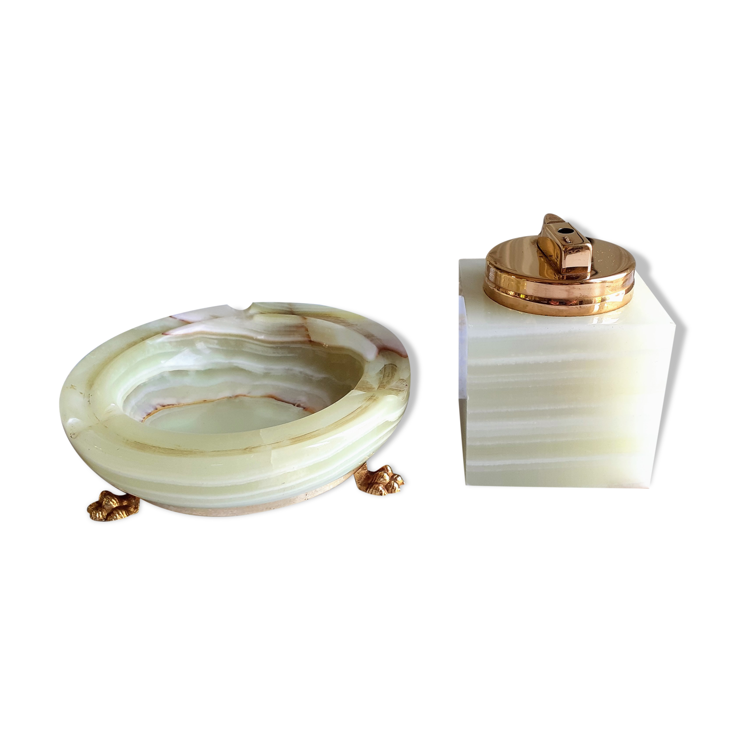 1960-70 onyx ashtray and table lighter set