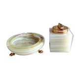 1960-70 onyx ashtray and table lighter set