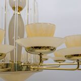 Mid Century Modern Style Brass and Murano Glass Big Chandelier