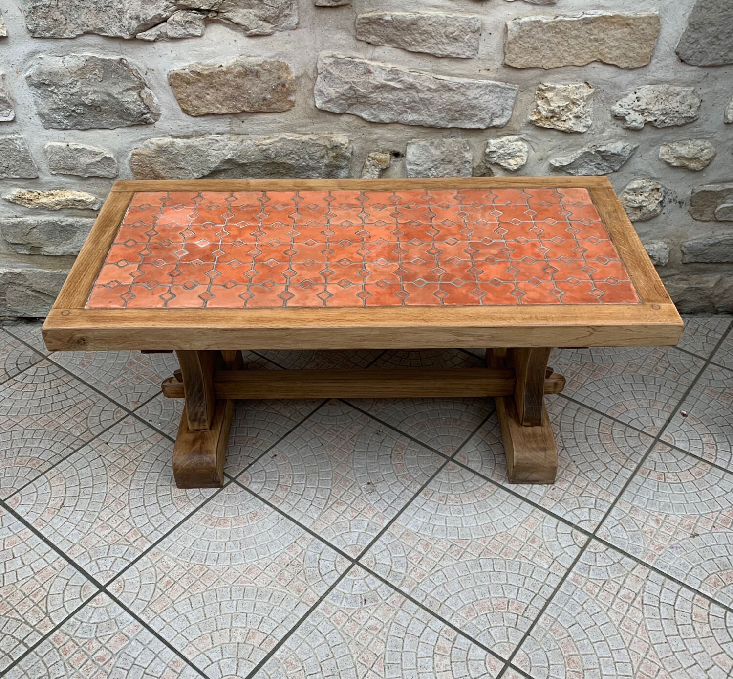 Wooden coffee table and tiles