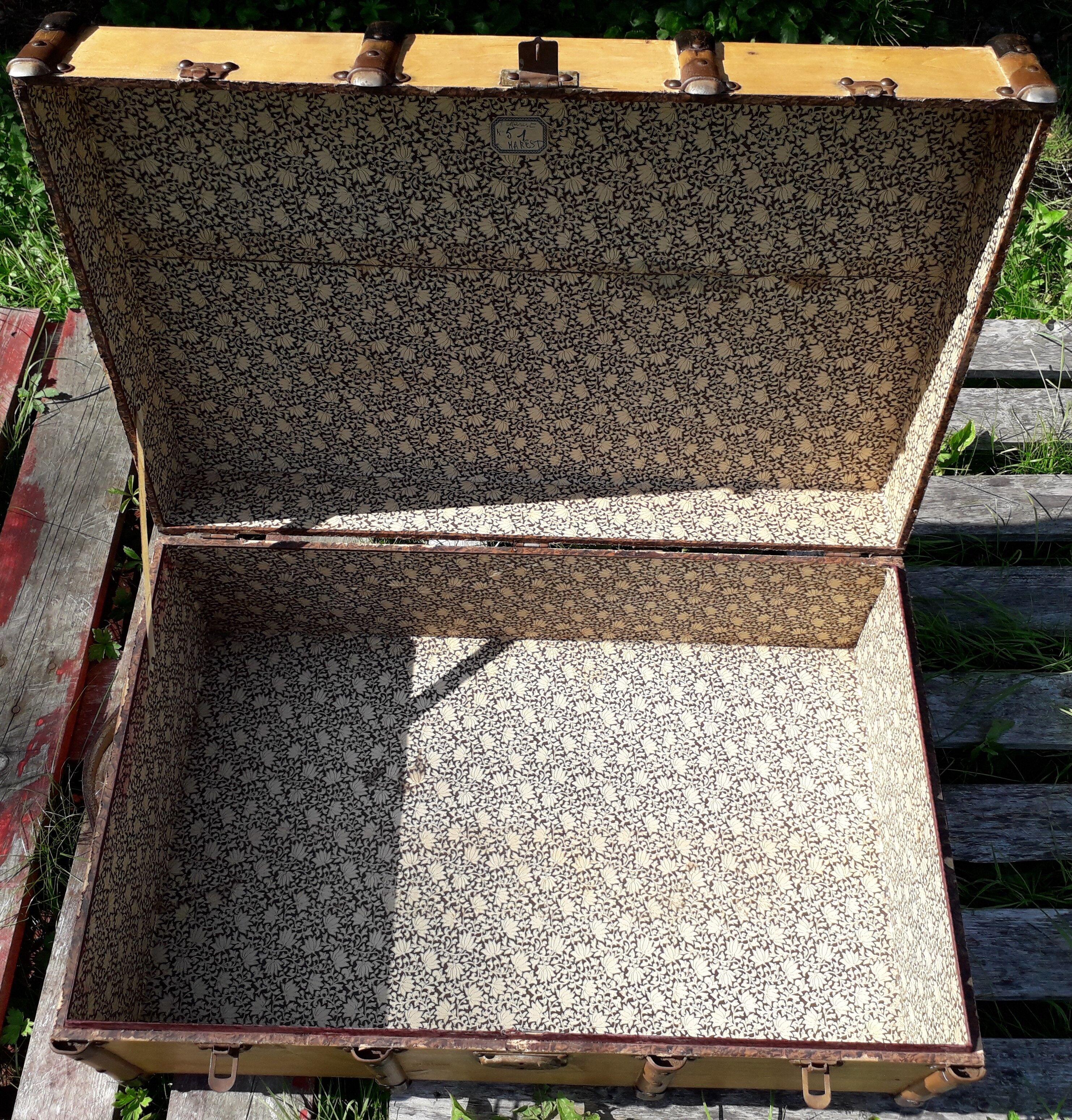 Old wooden travel trunk