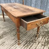Antique cherry farmhouse table with 2 drawers and 1 pull-out