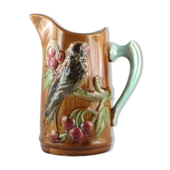 Pichet/broc ancien barbotine "décor aux oiseaux" faïence/majolica/birds/onnaing
