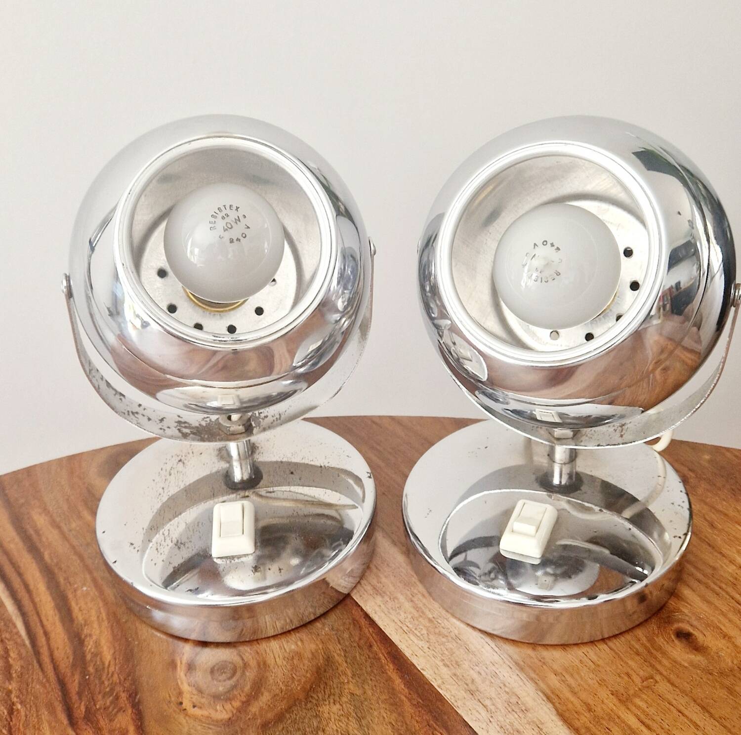 Pair of 1960s Space Age design chrome lamps