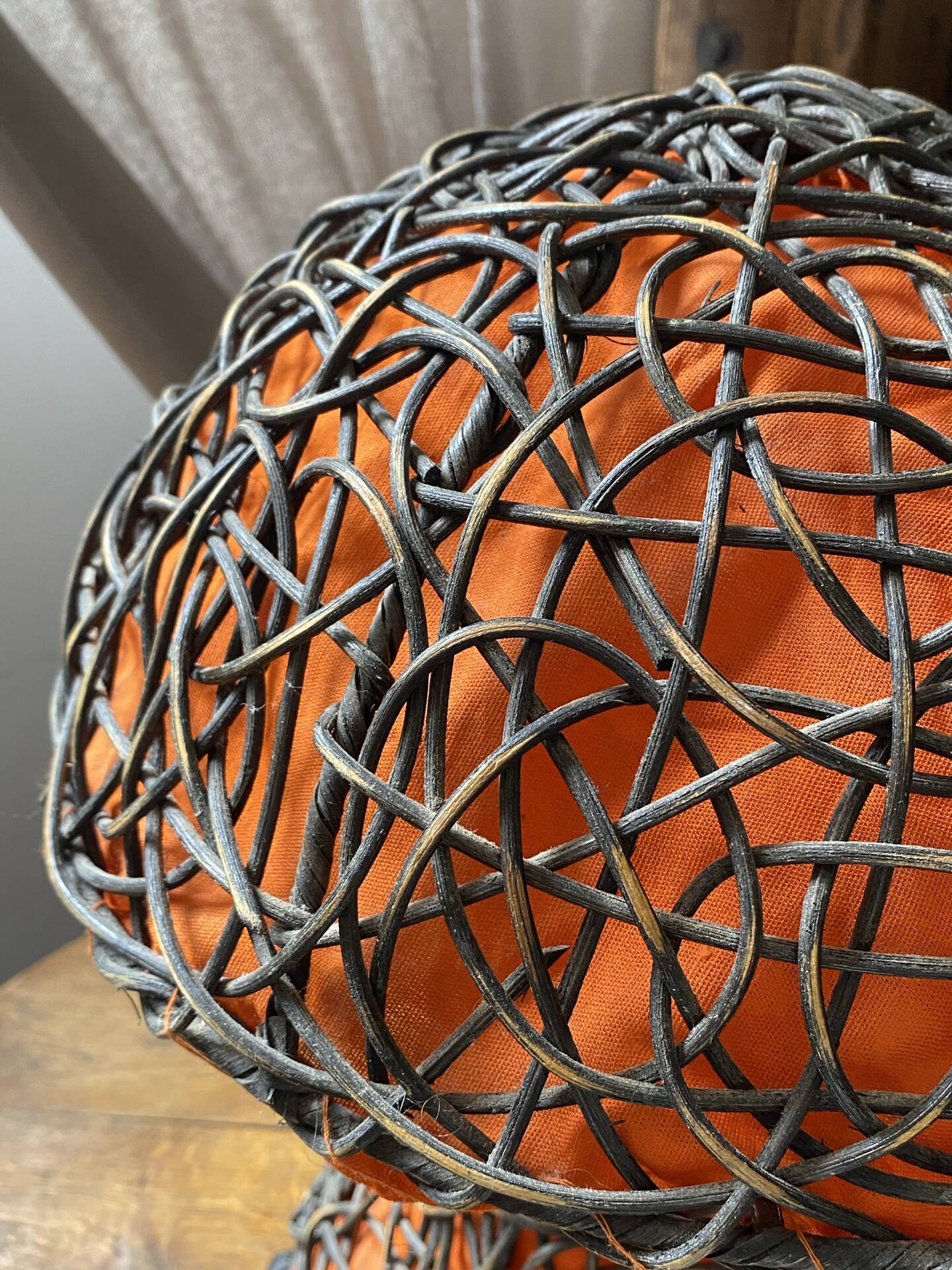 Large mushroom lamp in woven rattan
