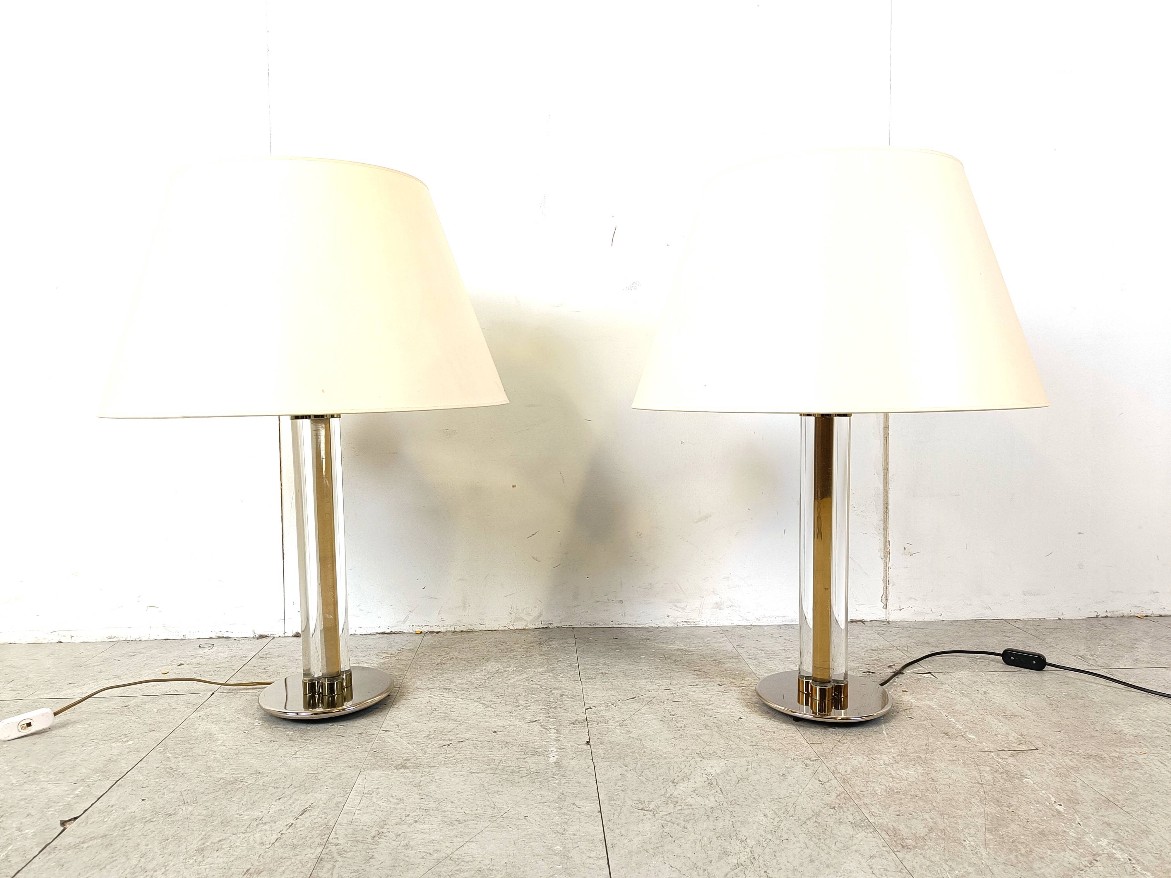 Pair of vintage large lucite table lamps, 1970s