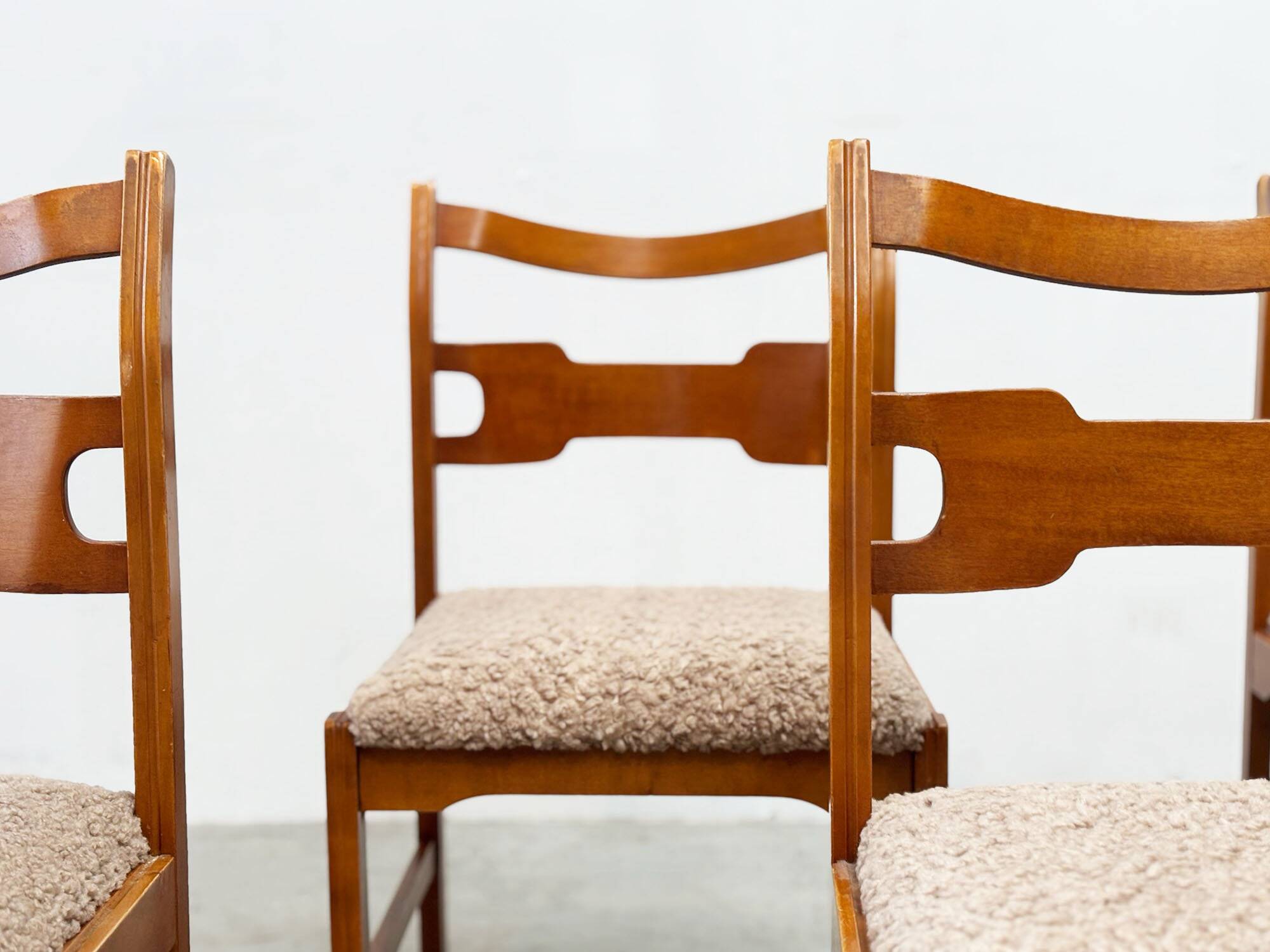 Set of six sculptural beech wood Italian dining chairs