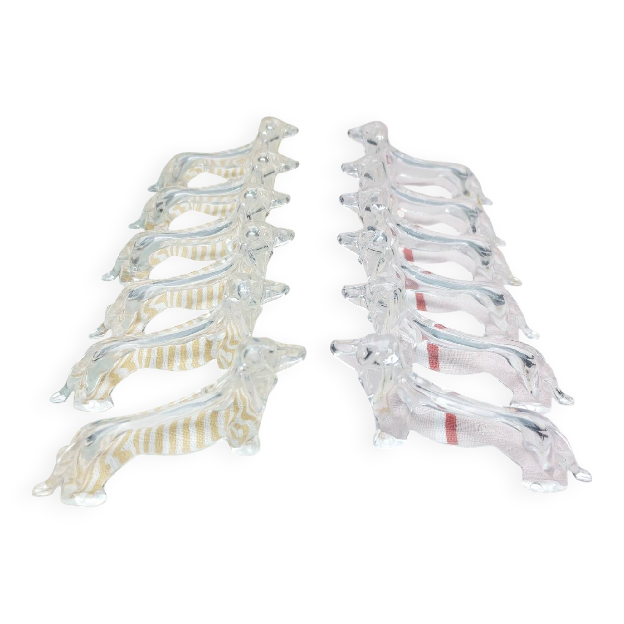 12 vintage plexiglass knife rests with dachshund design