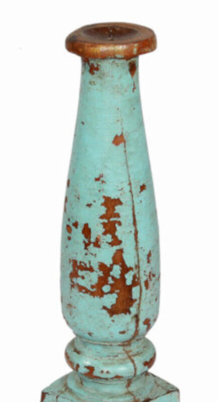 High wood candlestick old teck blue patina of origin old charpoy foot indian bed