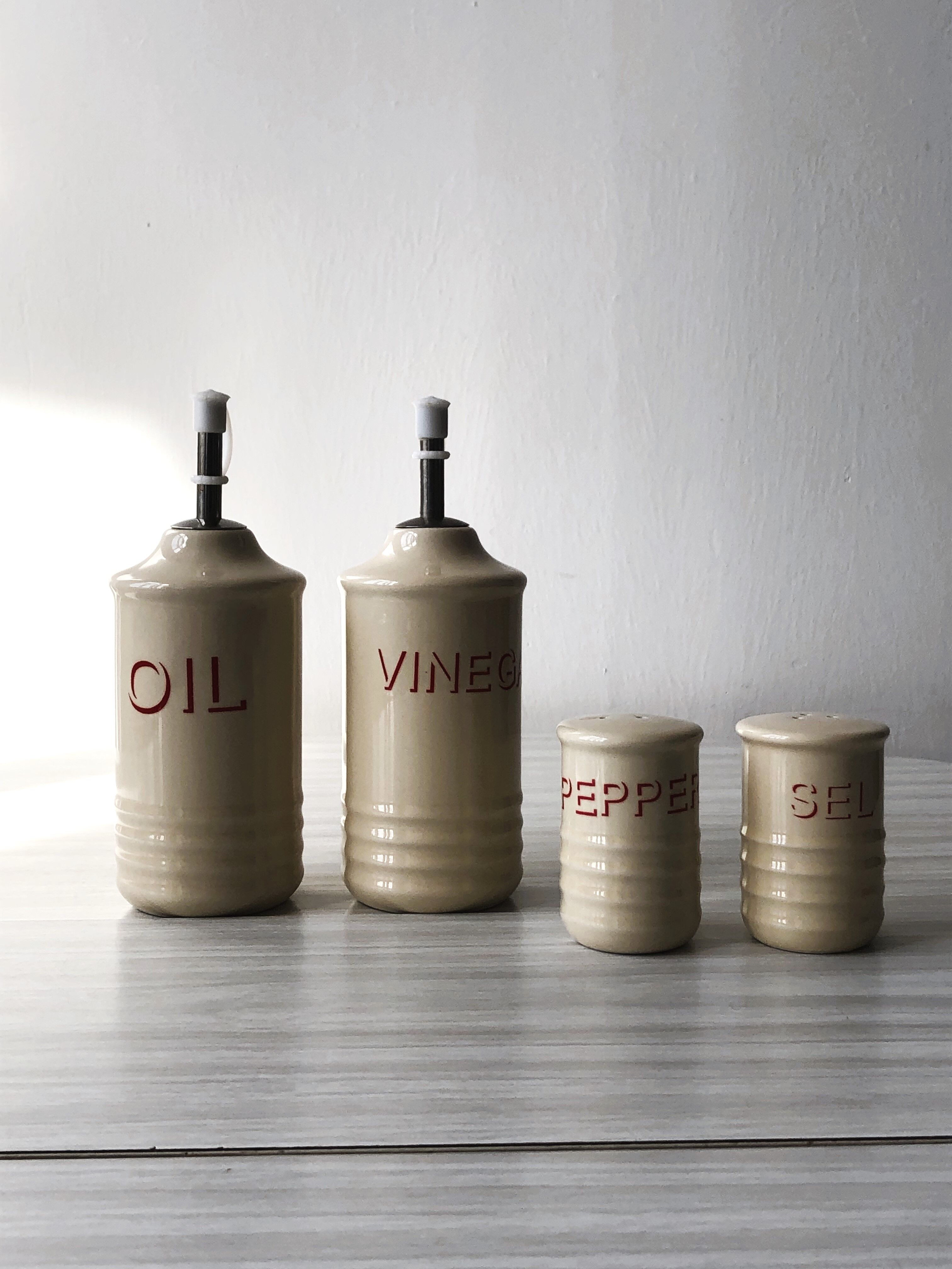Set Huilier Vinaigrier Salière Poivrière Tognana - Céramique Blanc Et Noir | Collection Urban Chic