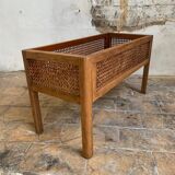 Vintage wooden and cane planter